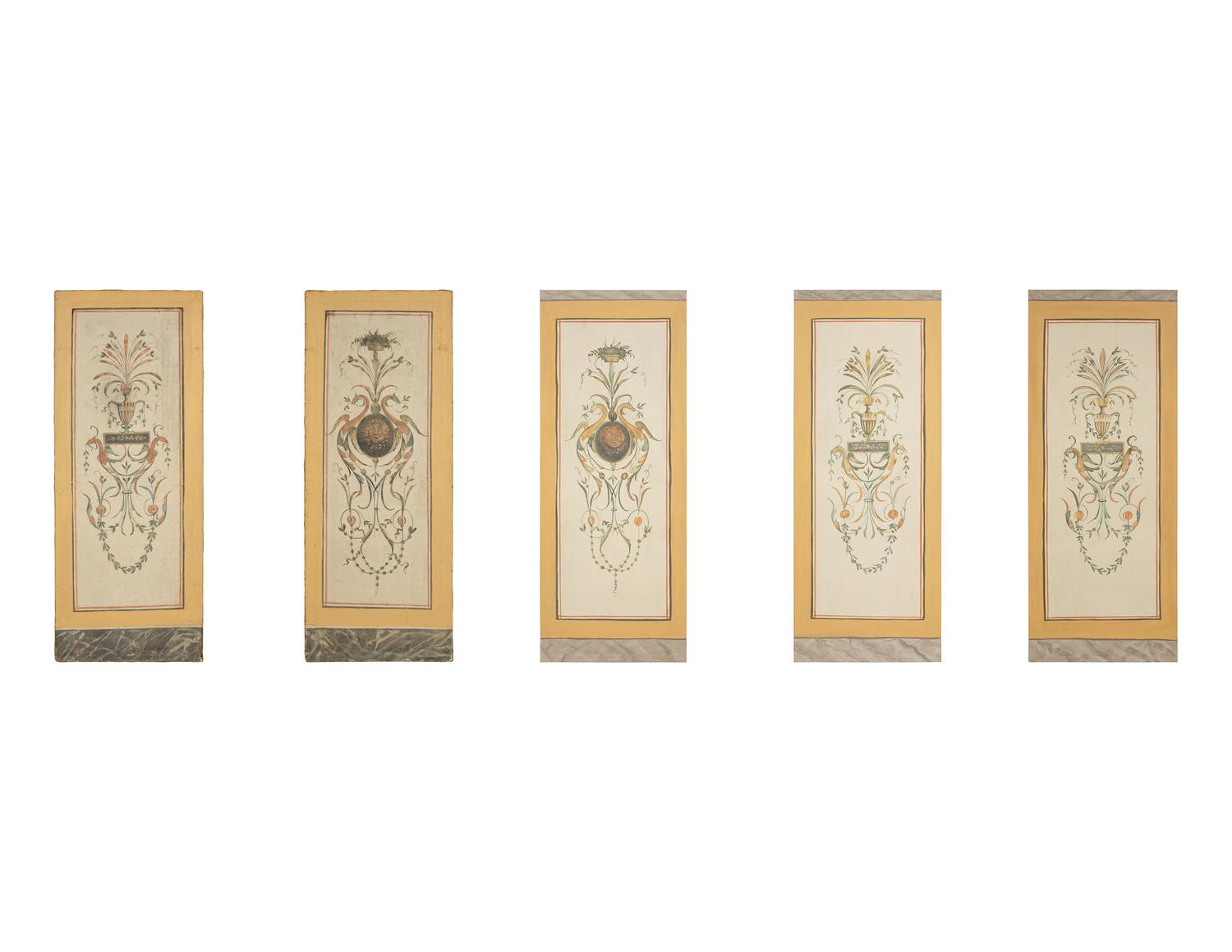 A Set of Five Neoclasscial Style Wallpaper Panels