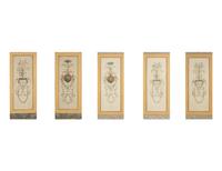 A Set of Five Neoclasscial Style Wallpaper Panels