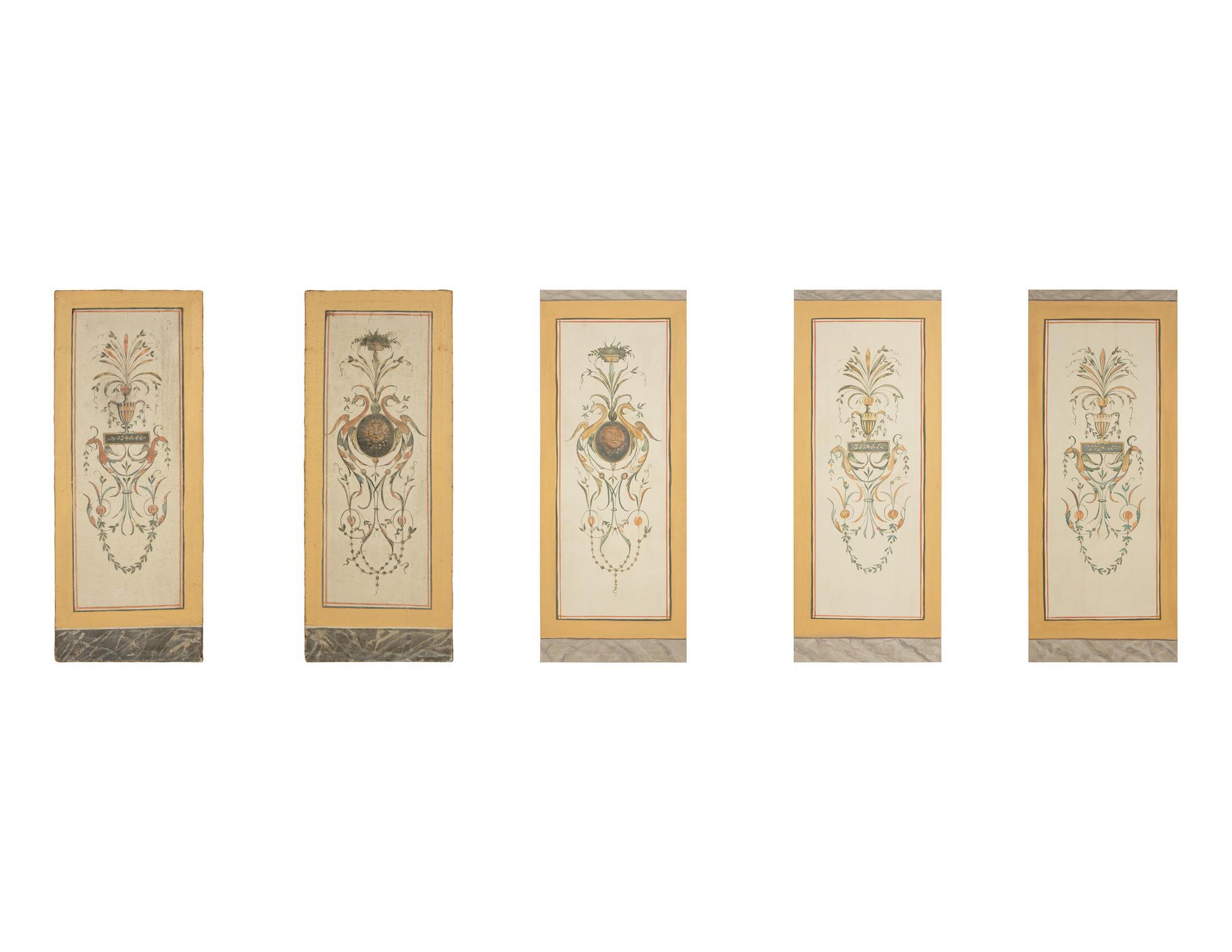 A Set of Five Neoclasscial Style Wallpaper Panels
