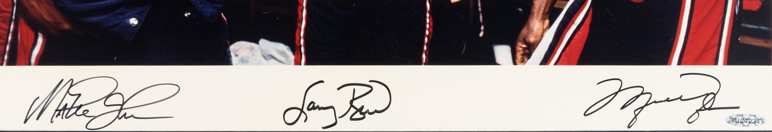 A Michael Jordan, Magic Johnson and Larry Bird 1992 United States Olympic Dream Team Signed Autograph Limited Edition Oversized Photograph (Upper Deck Authenticated),