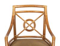 A Set of Four McGuire Rattan Target Armchairs and an Organic Bamboo Table