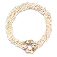 An 18 Karat Yellow Gold, Cultured Pearl and Diamond Necklace, M. Stowe,