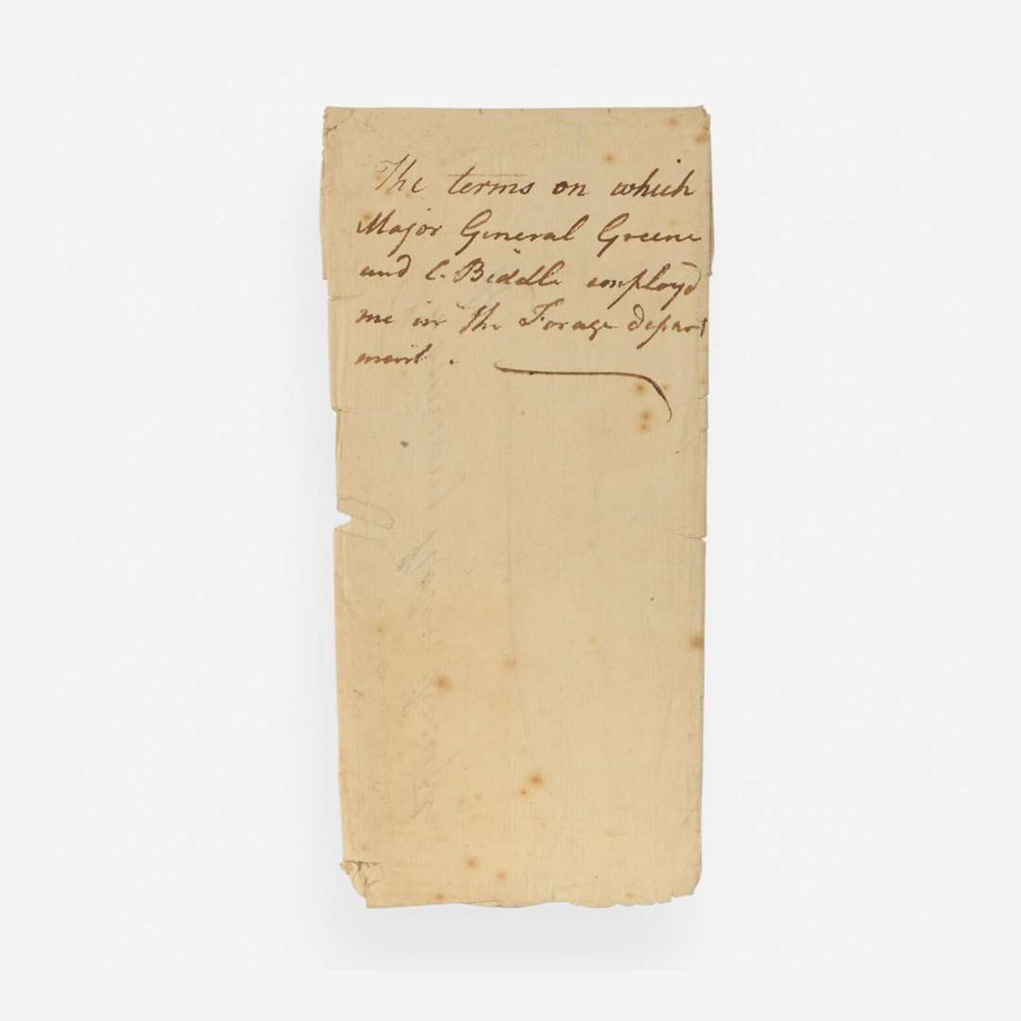 [American Revolution] Greene, Nathanael Manuscript Document, signed