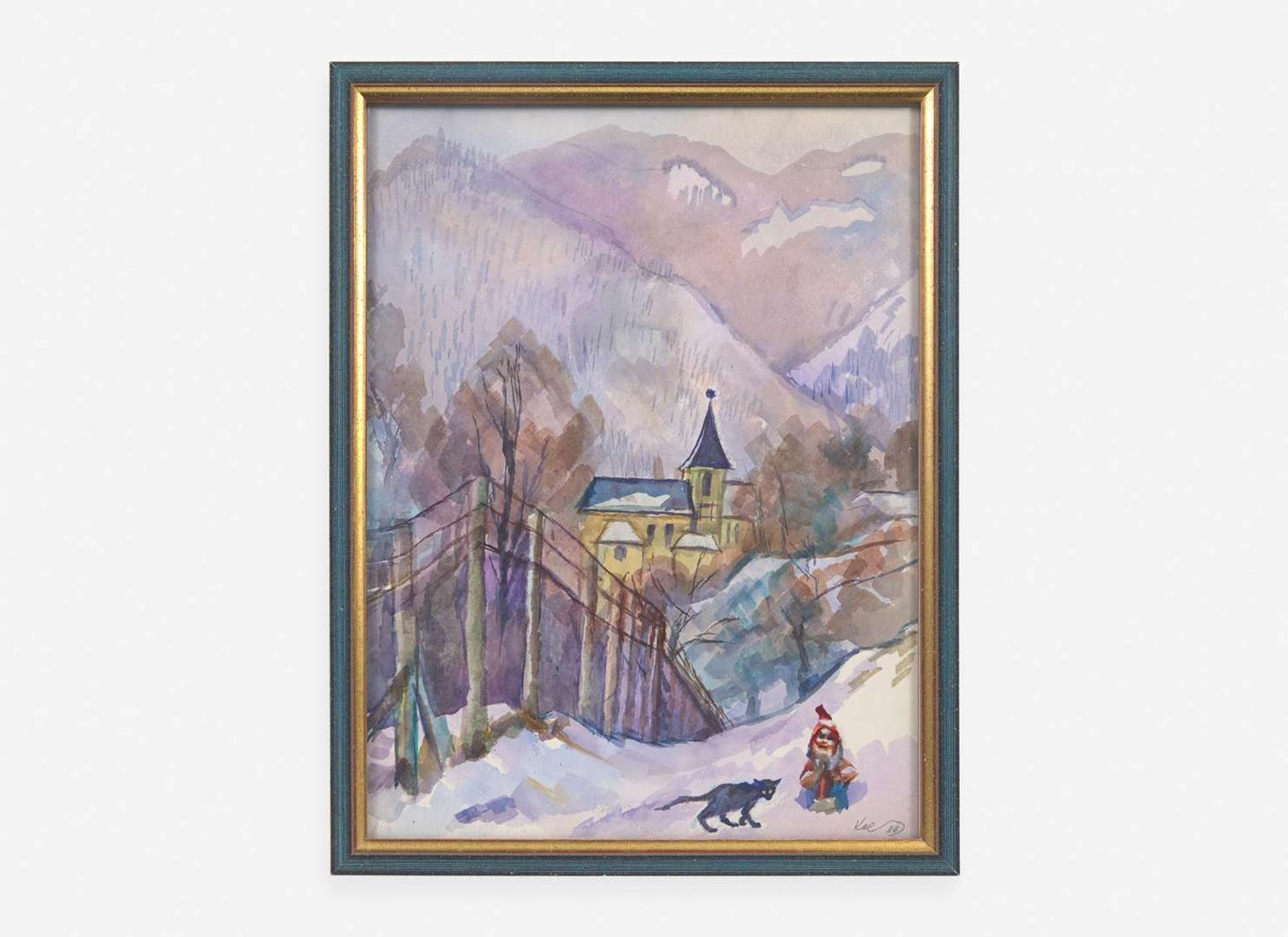 Henry Koerner (American/Austrian, 1915–1991) - Winter Landscape with Black Cat