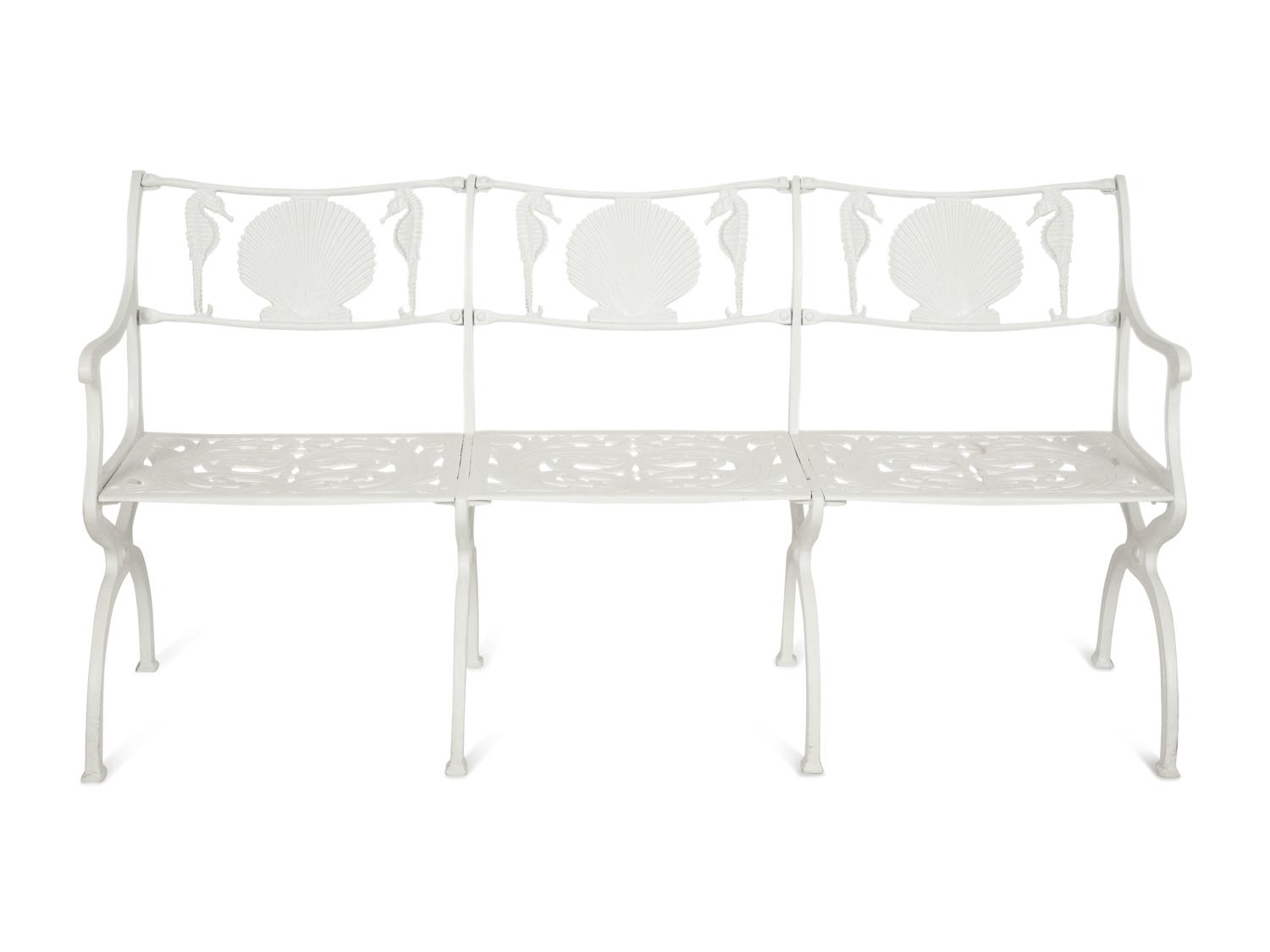 A Suite of White-Painted Cast Metal Garden Furniture