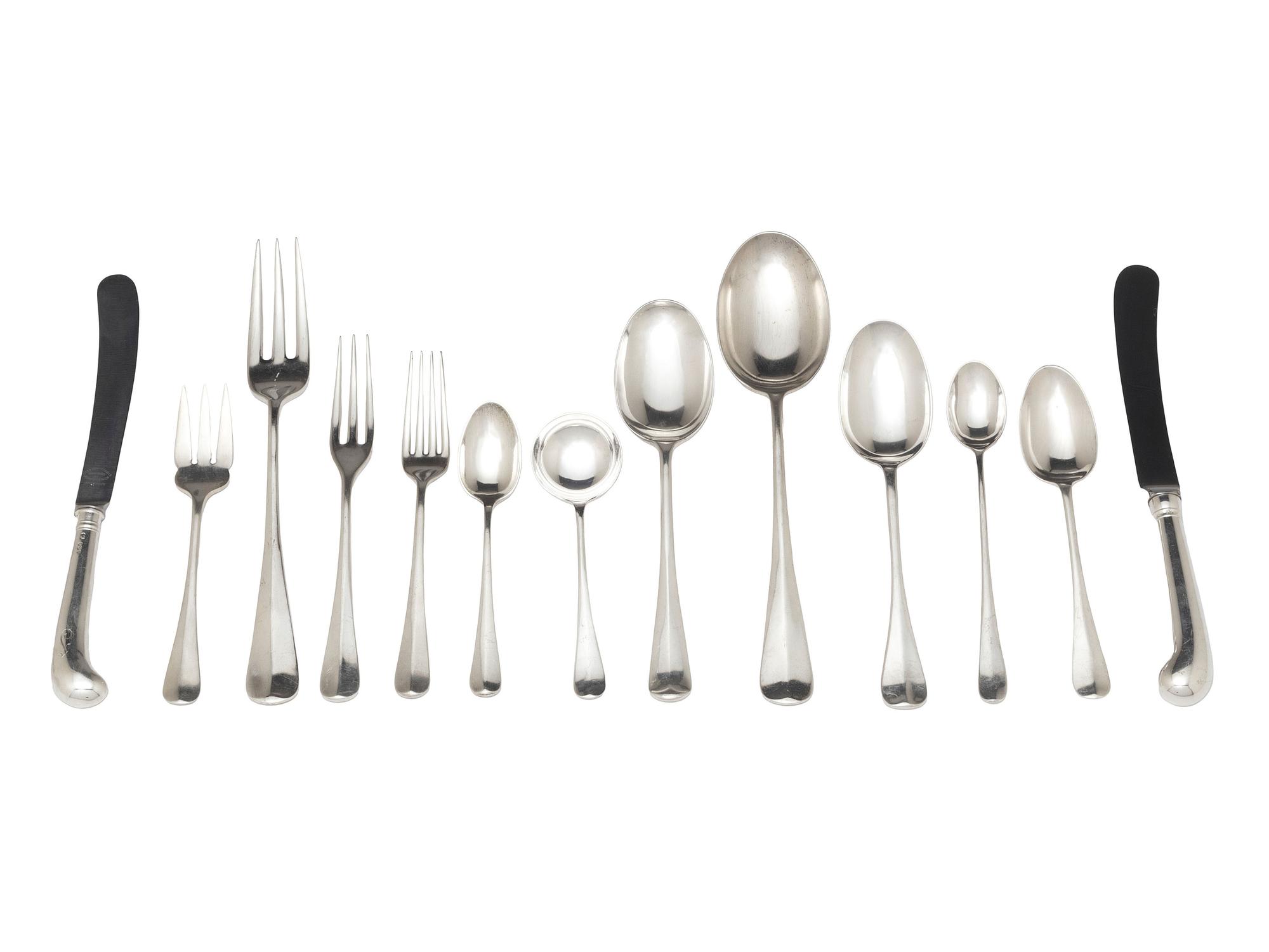 An Assembled Hanoverian Silver Flatware Service