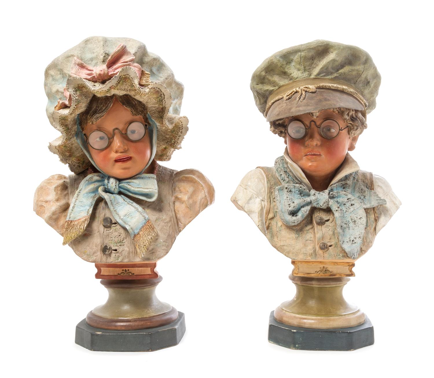 Two Continental Terra Cotta Busts Height of taller 18 1/2 inches.