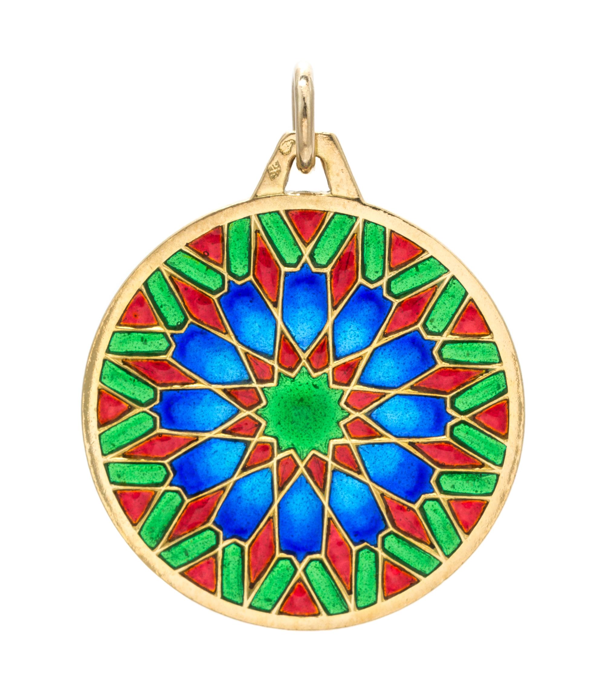 An 18 Karat Yellow Gold and Plique-a-Jour Pendant, Cartier, 3.70 dwts.