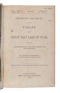 STANSBURY, Howard (1806-1863). Exploration and Survey of the Valley of the Great Salt Lake of Utah. Special Session, March 1851. Senate Executive Document, no. 3. Washington, D.C.: Robert Armstrong, 1853.