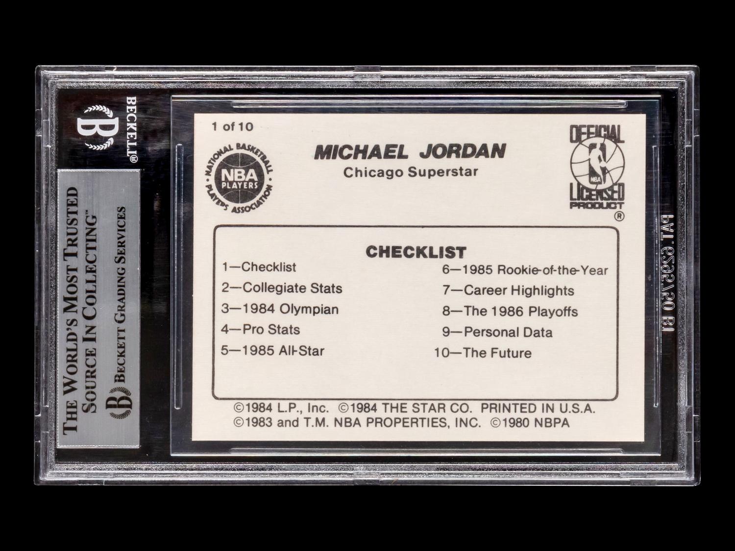 A 1986 Star Michael Jordan Set Checklist Card No. 1 (BGS 7.5 NEAR MINT+)