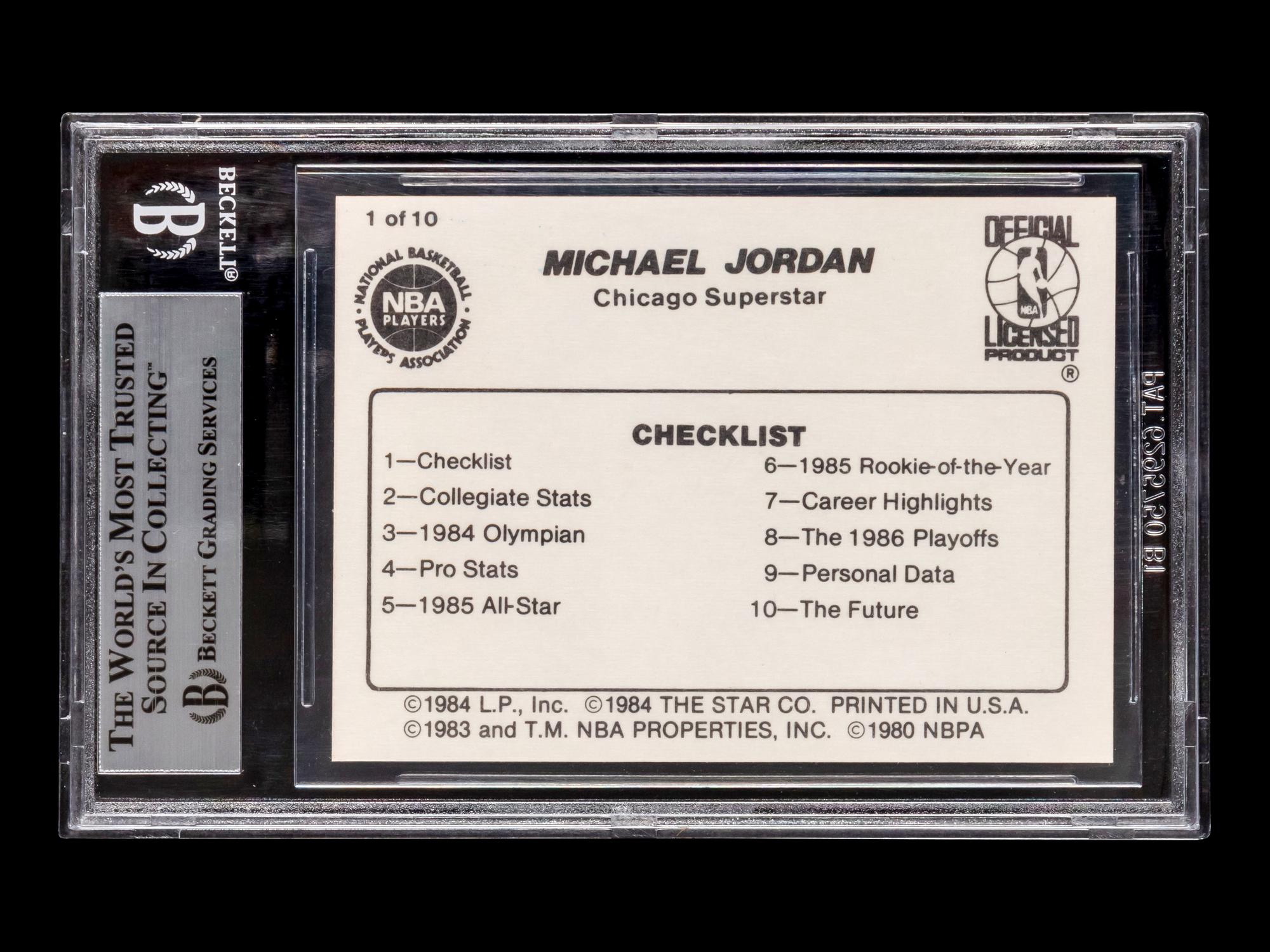 A 1986 Star Michael Jordan Set Checklist Card No. 1 (BGS 7.5 NEAR MINT+)