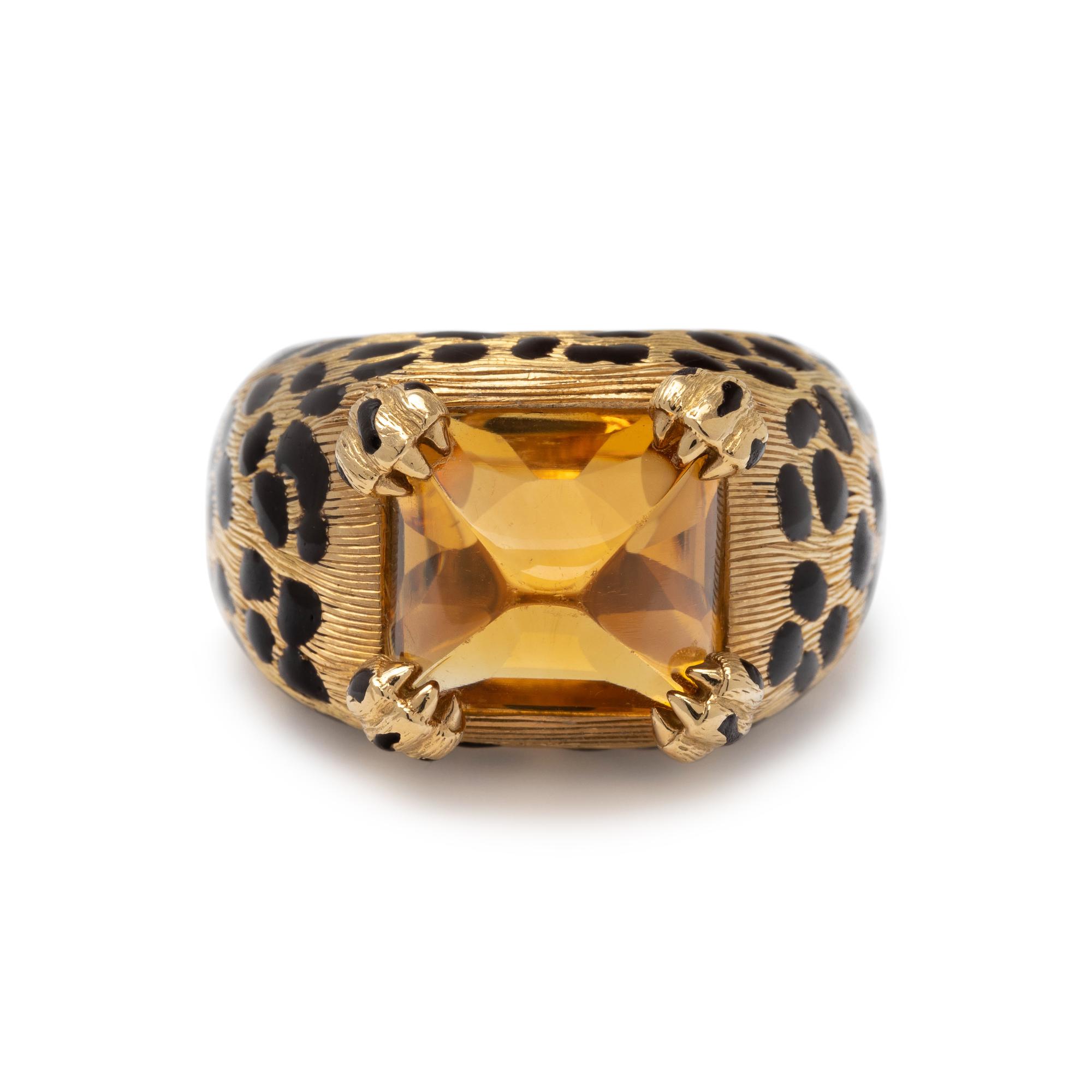 DIOR, YELLOW GOLD, CITRINE AND ENAMEL RING