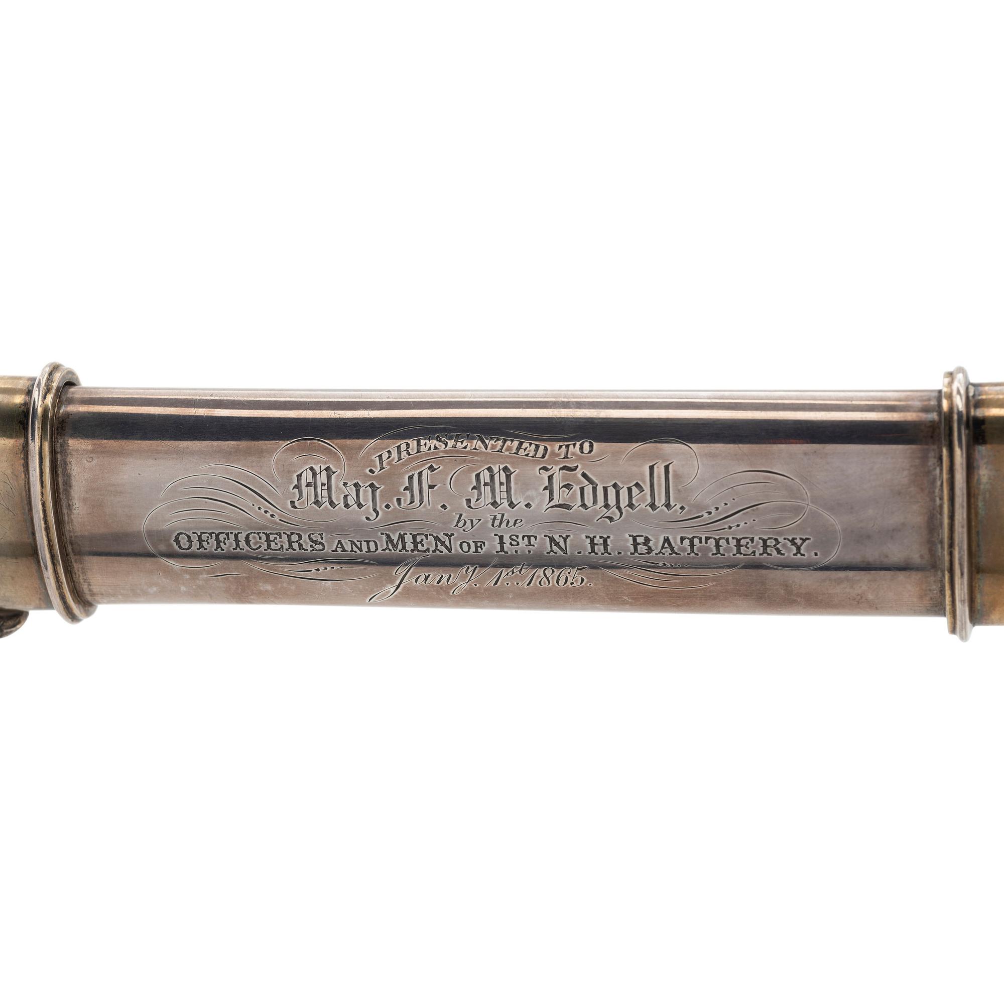 Civil War Military Archive of Major Frederick M. Edgell and the 1st New Hampshire Battery Including: Tiffany & Co. M1850 Presentation Sword in Case with 80 Original Documents, Letters, CDVs, and Accessories