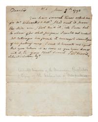 [SIGNER]. MORRIS, Robert (1734-1806). Autograph letter signed ("Robt. Morris"), from Prune Street debtors' prison. [Philadelphia], 9 June 1798.