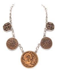 A Silver, Copper and Carved Wood Necklace, 80.70 dwts.