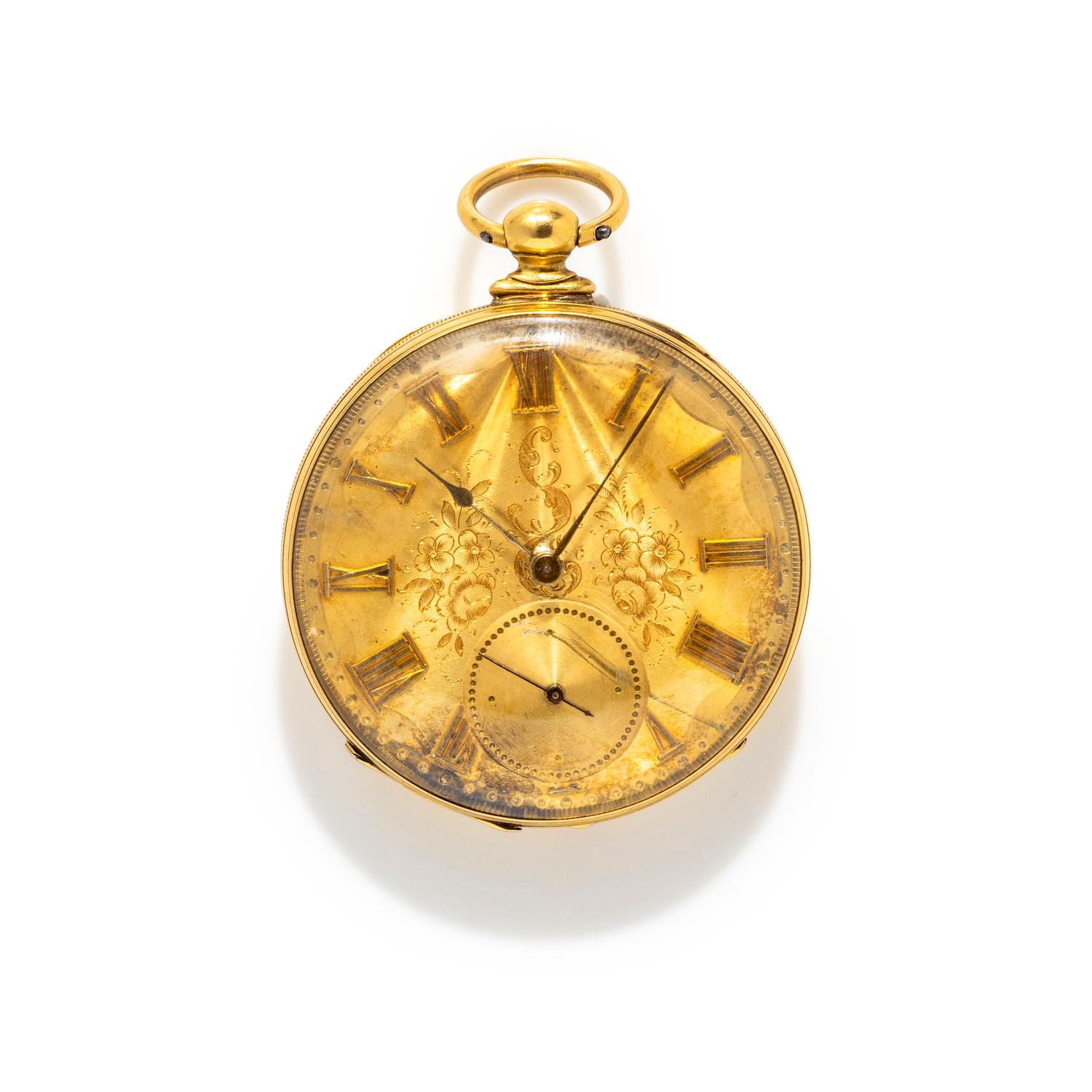ANTIQUE, YELLOW GOLD POCKET WATCH WITH KEY
