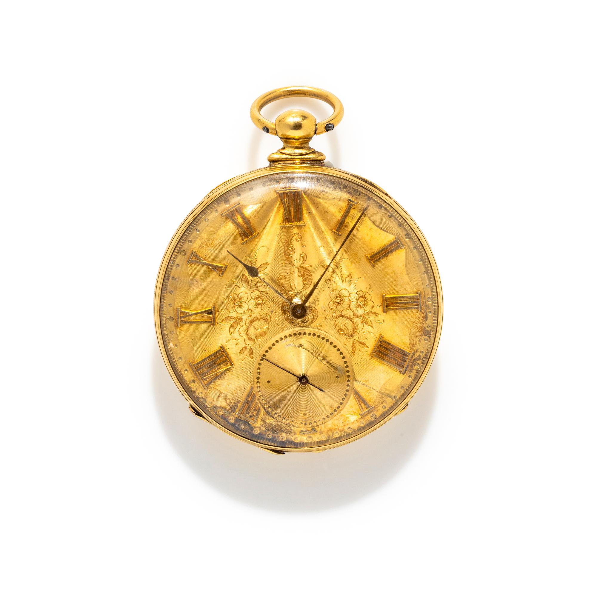 ANTIQUE, YELLOW GOLD POCKET WATCH WITH KEY