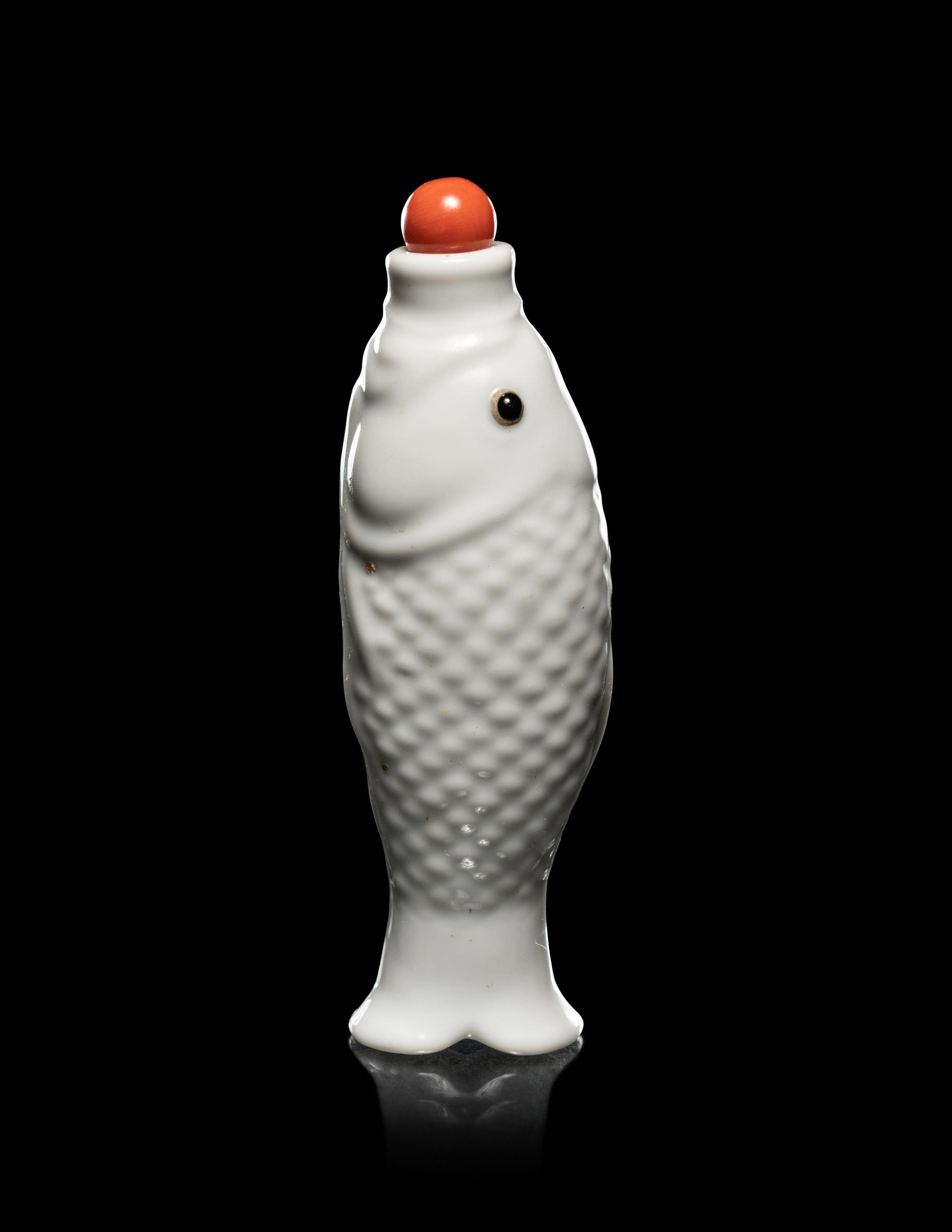 A Blanc-de-Chine Porcelain Fish-Form Snuff Bottle