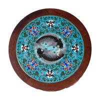 A Matched Pair of Chinese Cloisonné Enamel Inset Hardwood Circular Stands
