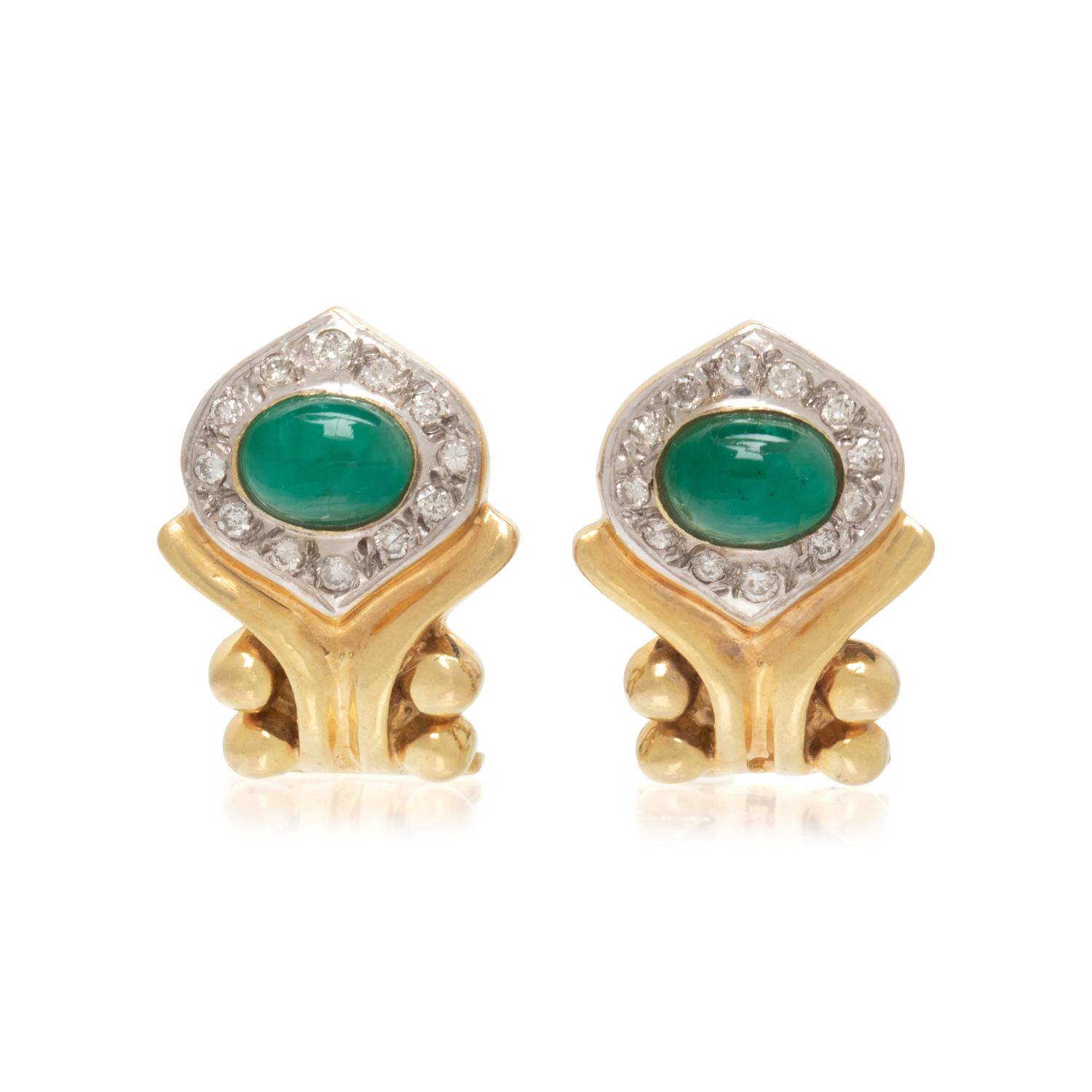 YELLOW GOLD, EMERALD, AND DIAMOND EARRINGS