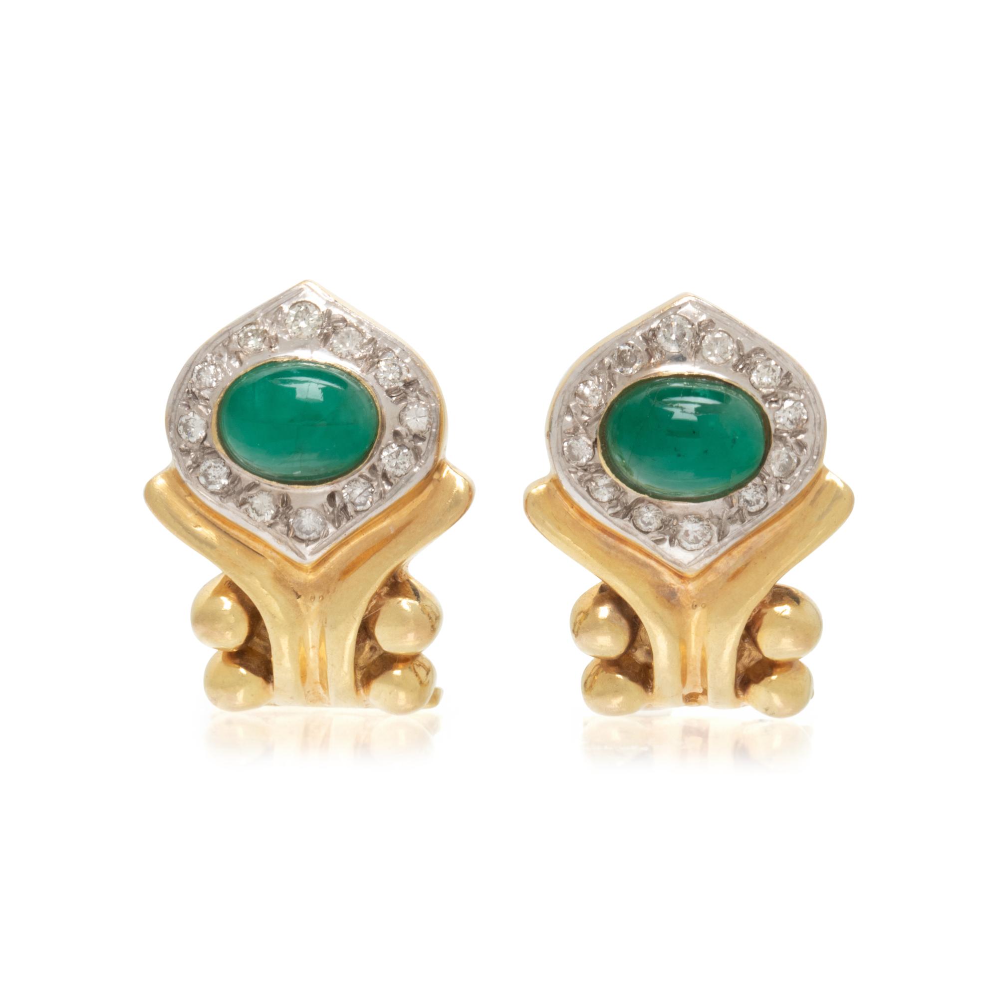 YELLOW GOLD, EMERALD, AND DIAMOND EARRINGS
