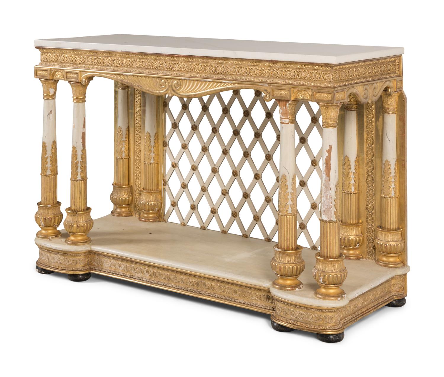 A North European White-Painted and Parcel-Gilt Marble-Top Console Table