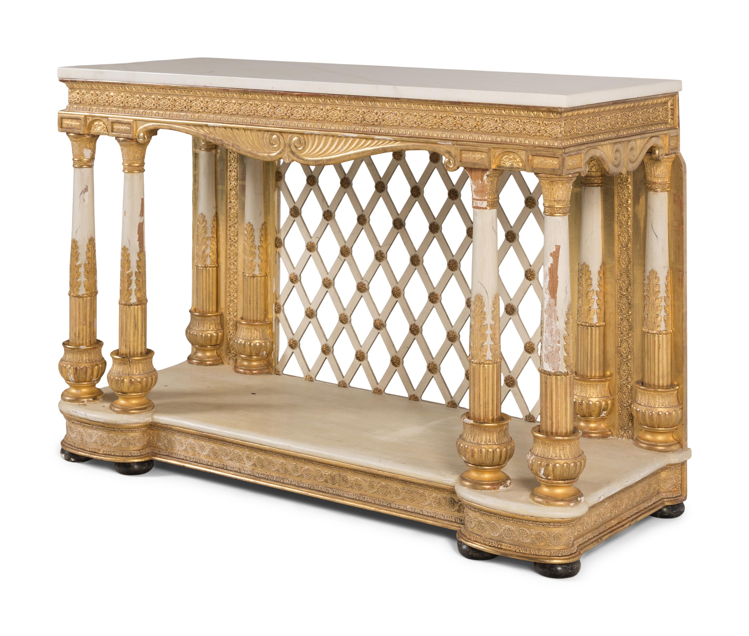 A North European White-Painted and Parcel-Gilt Marble-Top Console Table