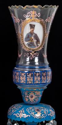 A Pair of Bohemian Enameled Opaline Glass Lusters for the Persian Market