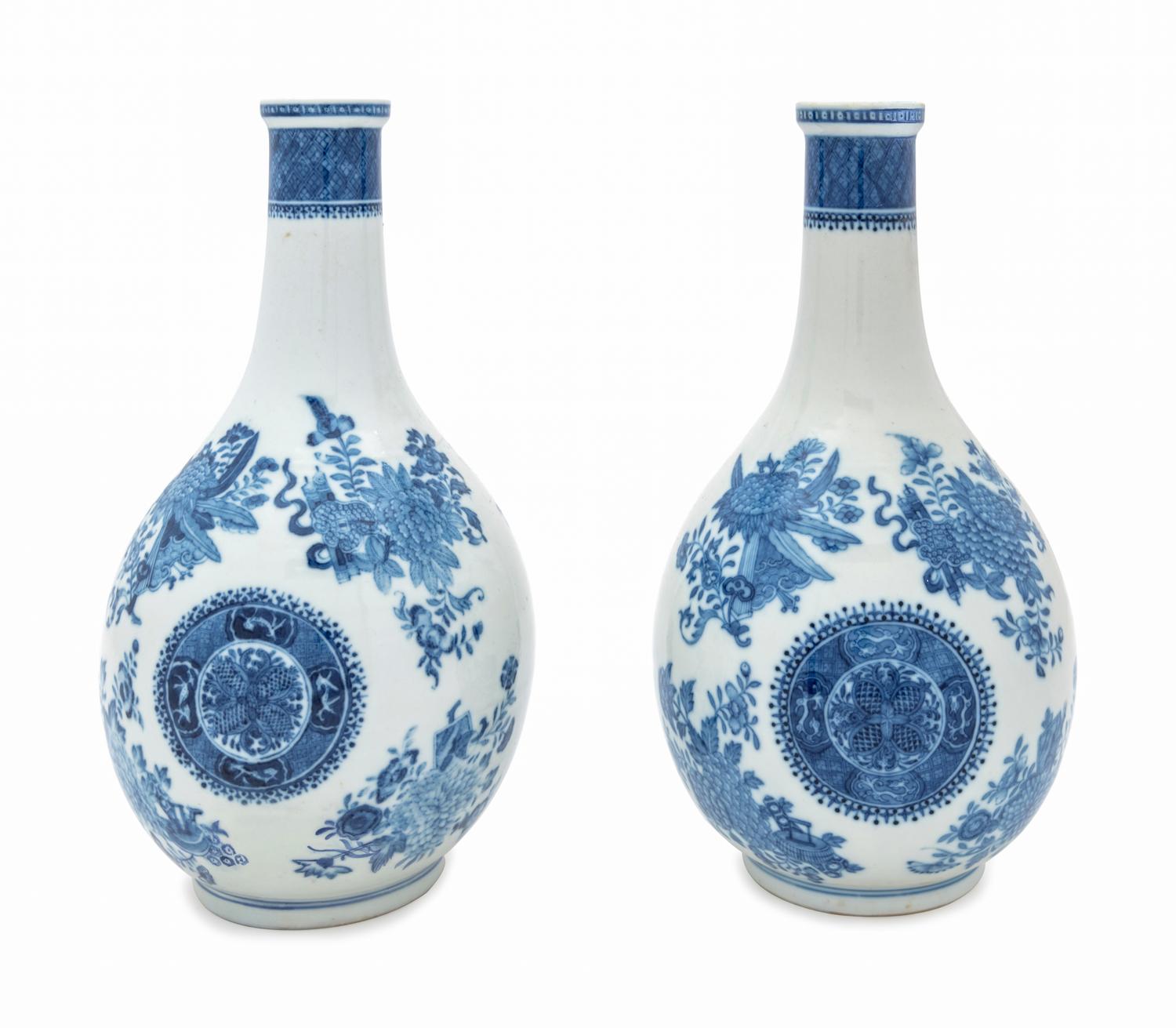 A Pair of Chinese Export Blue Fitzhugh Porcelain Vases