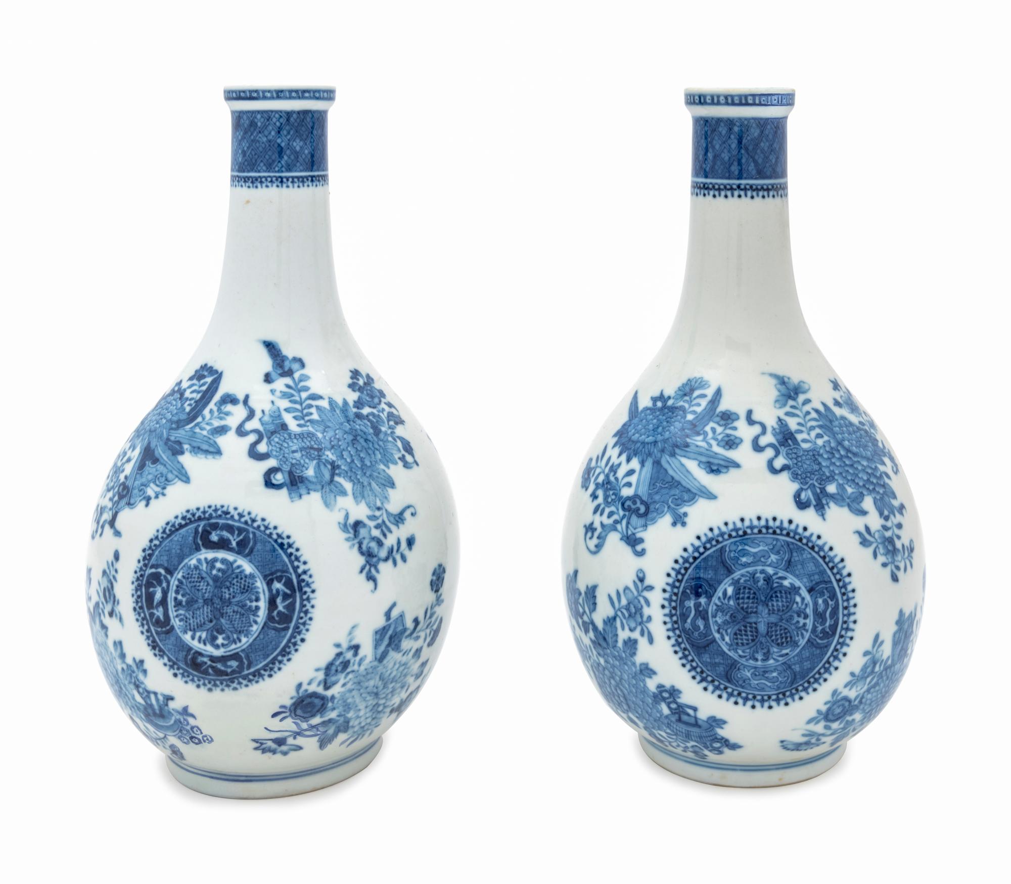 A Pair of Chinese Export Blue Fitzhugh Porcelain Vases