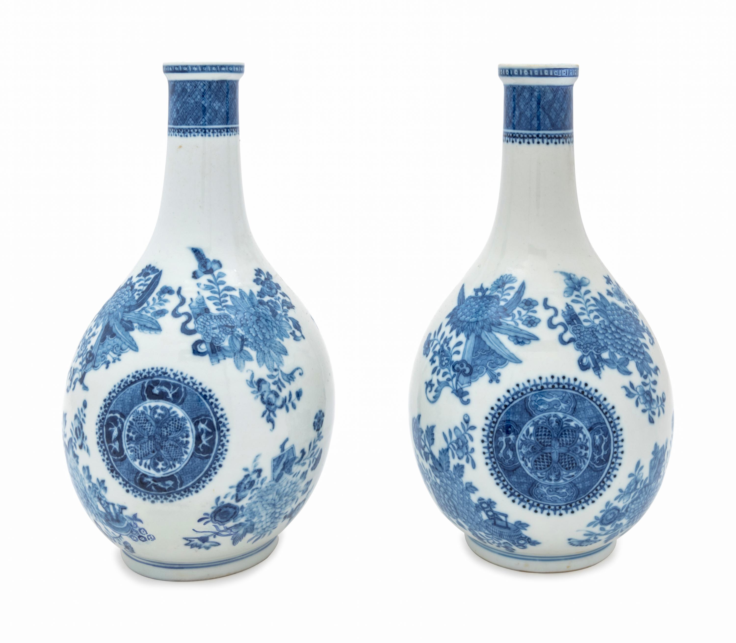 A Pair of Chinese Export Blue Fitzhugh Porcelain Vases