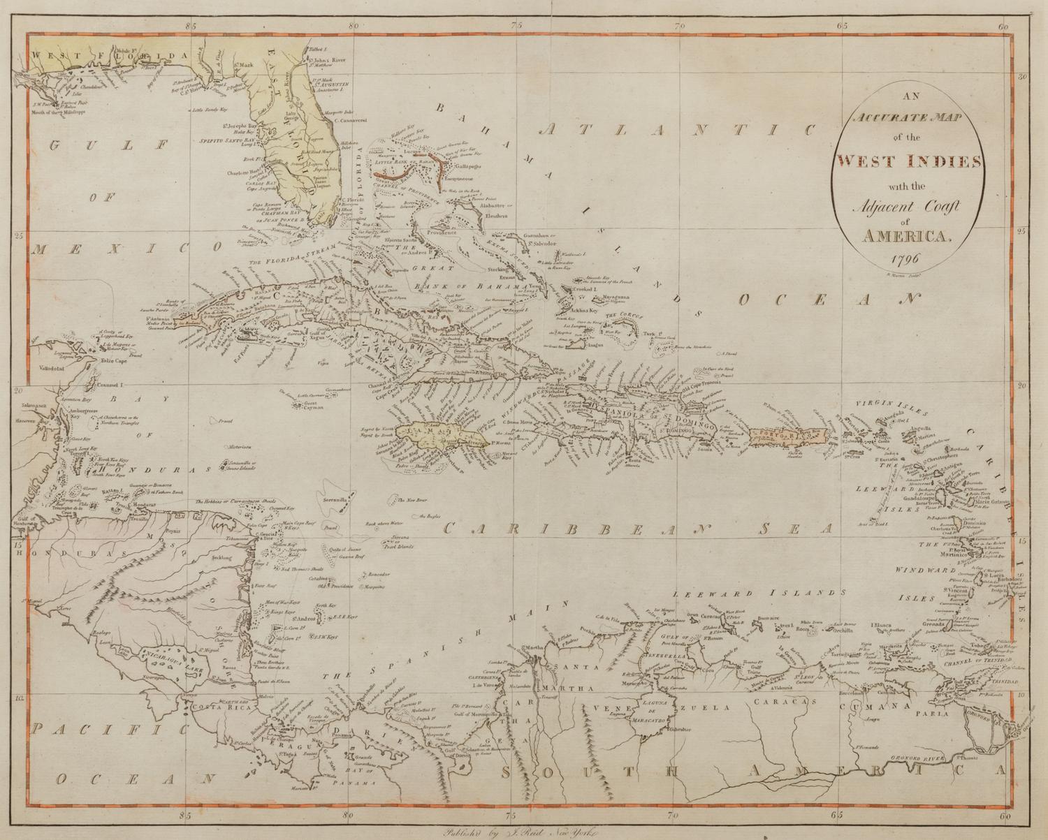 REID, John. WINTERBOTHAM, William (1763-1829). An Accurate Map of the West Indies with the Adjacent Coast of America . New York, 1796. (ETA# 196)