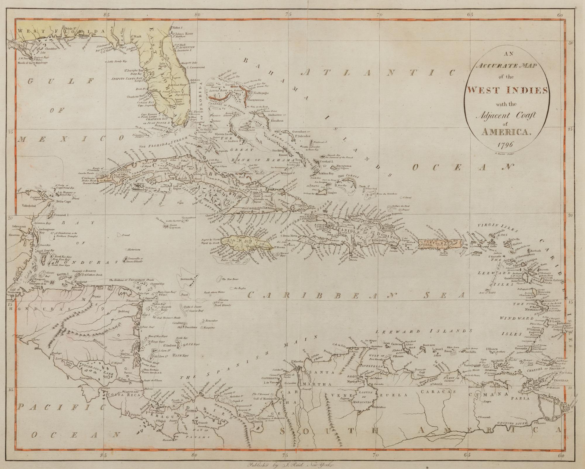 REID, John. WINTERBOTHAM, William (1763-1829). An Accurate Map of the West Indies with the Adjacent Coast of America . New York, 1796. (ETA# 196)