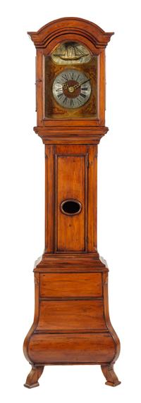 A Dutch Walnut Tall Case Clock Height 82 7/8 x width 22 x depth 13 inches. — 18TH CENTURY