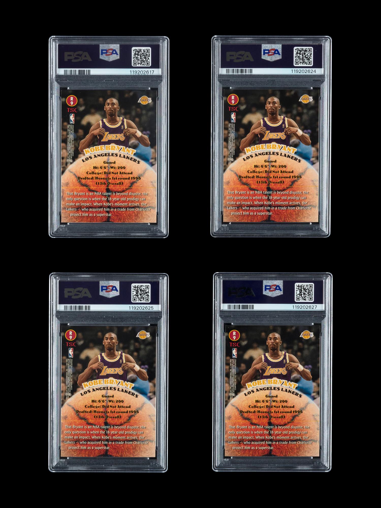 A Collection of Four 1996 Stadium Club Rookies 2 R9 Kobe Bryant Rookie Cards (PSA 9 MINT)