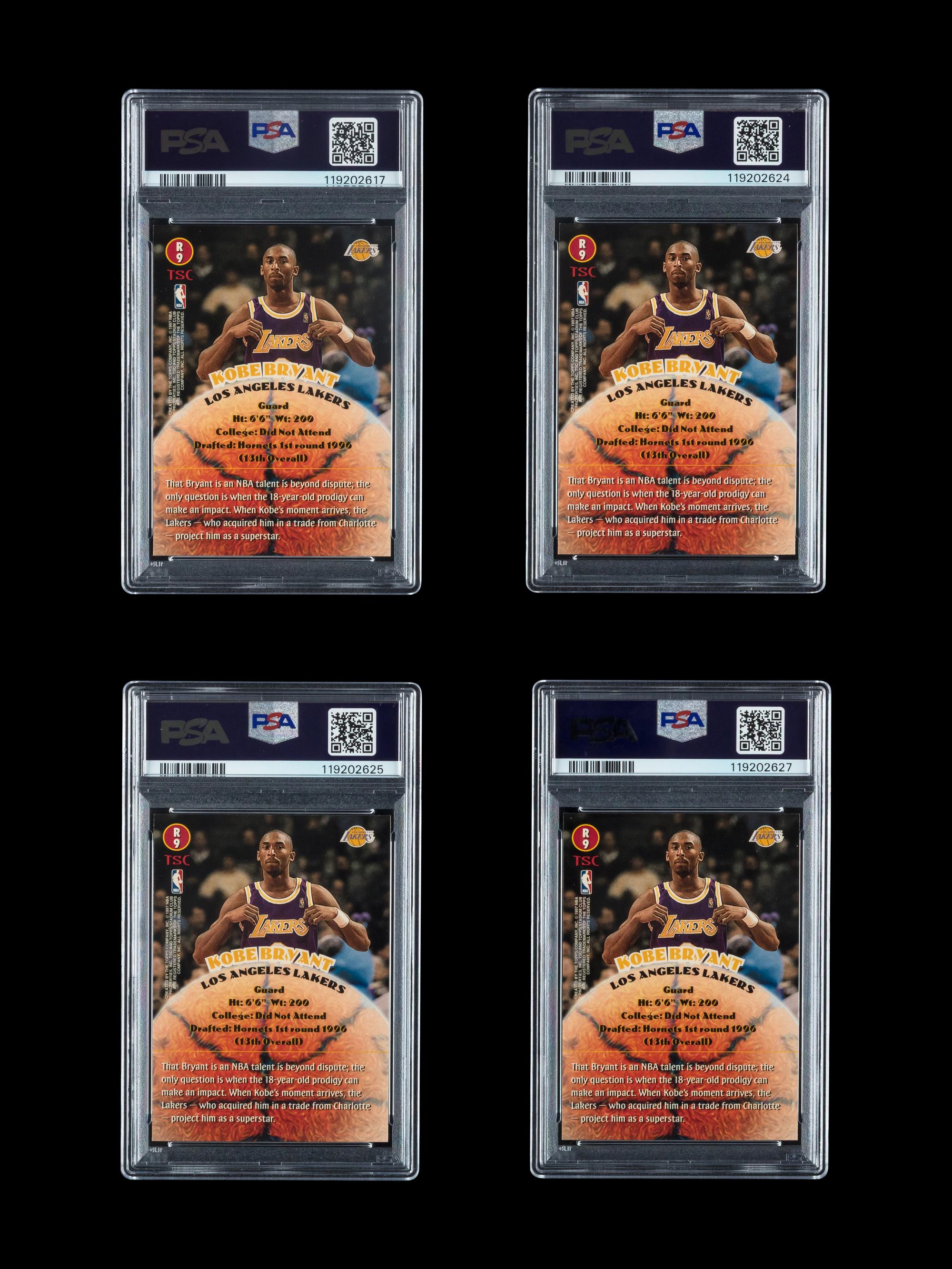 A Collection of Four 1996 Stadium Club Rookies 2 R9 Kobe Bryant Rookie Cards (PSA 9 MINT)
