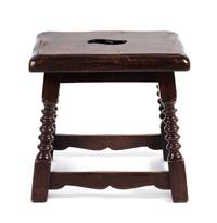 A Jacobean Style Oak Stool Height 17 x width 17 1/2 x depth 14 inches.