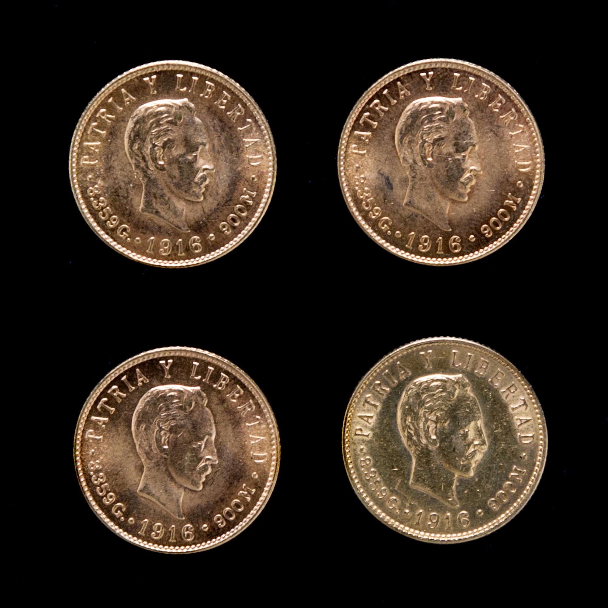 A Group of Four Cuba Republic 1916 5-Peso Gold Coins