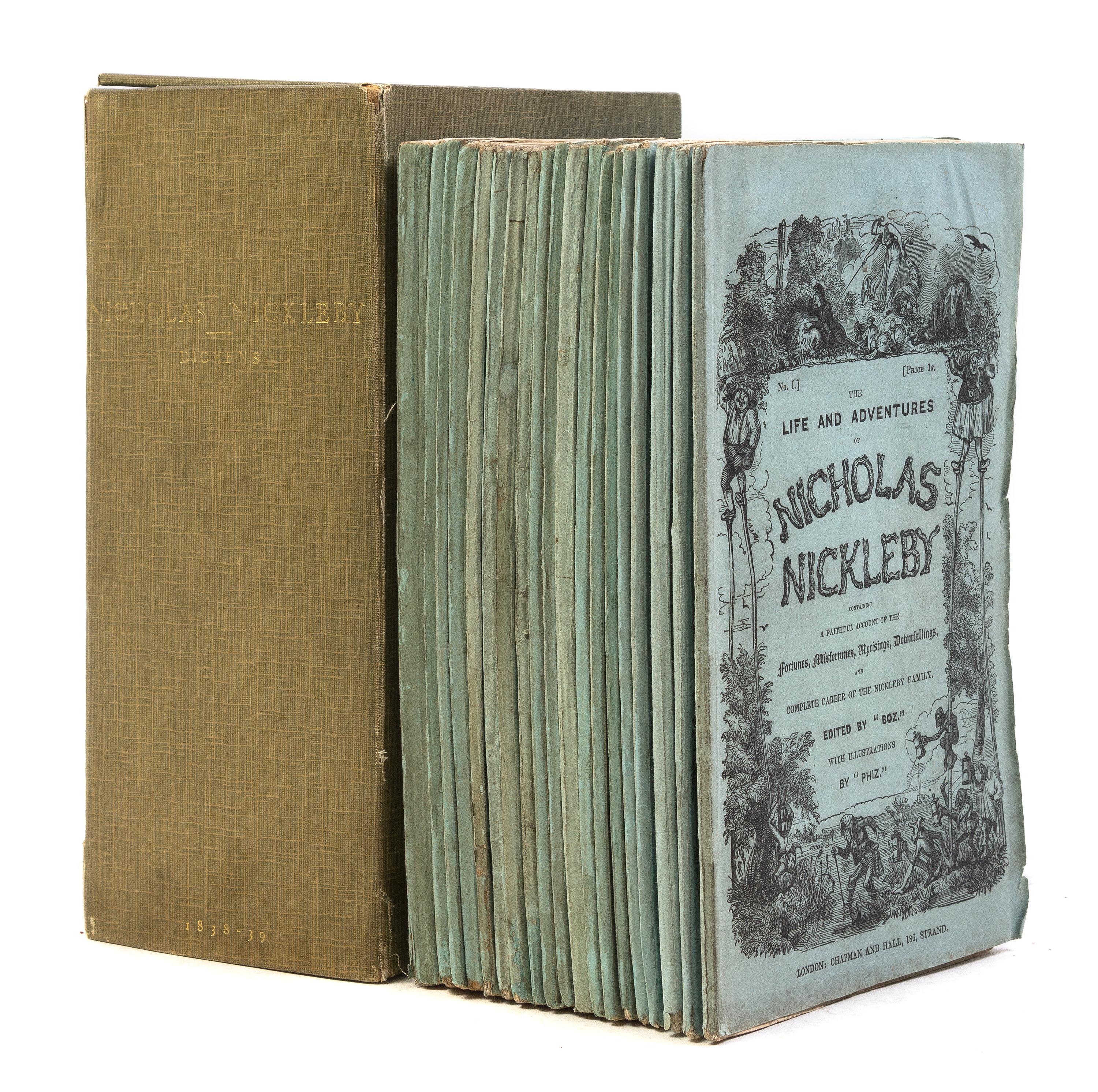 DICKENS, CHARLES. The Life and Adventures of Nicholas Nickleby. London, 1838-1839. 20 parts/19. First ed., first issue