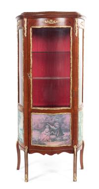 A Louis XV Style Gilt Bronze Mounted Vitrine, Height 59 1/2 x width 27 x depth 14 inches.