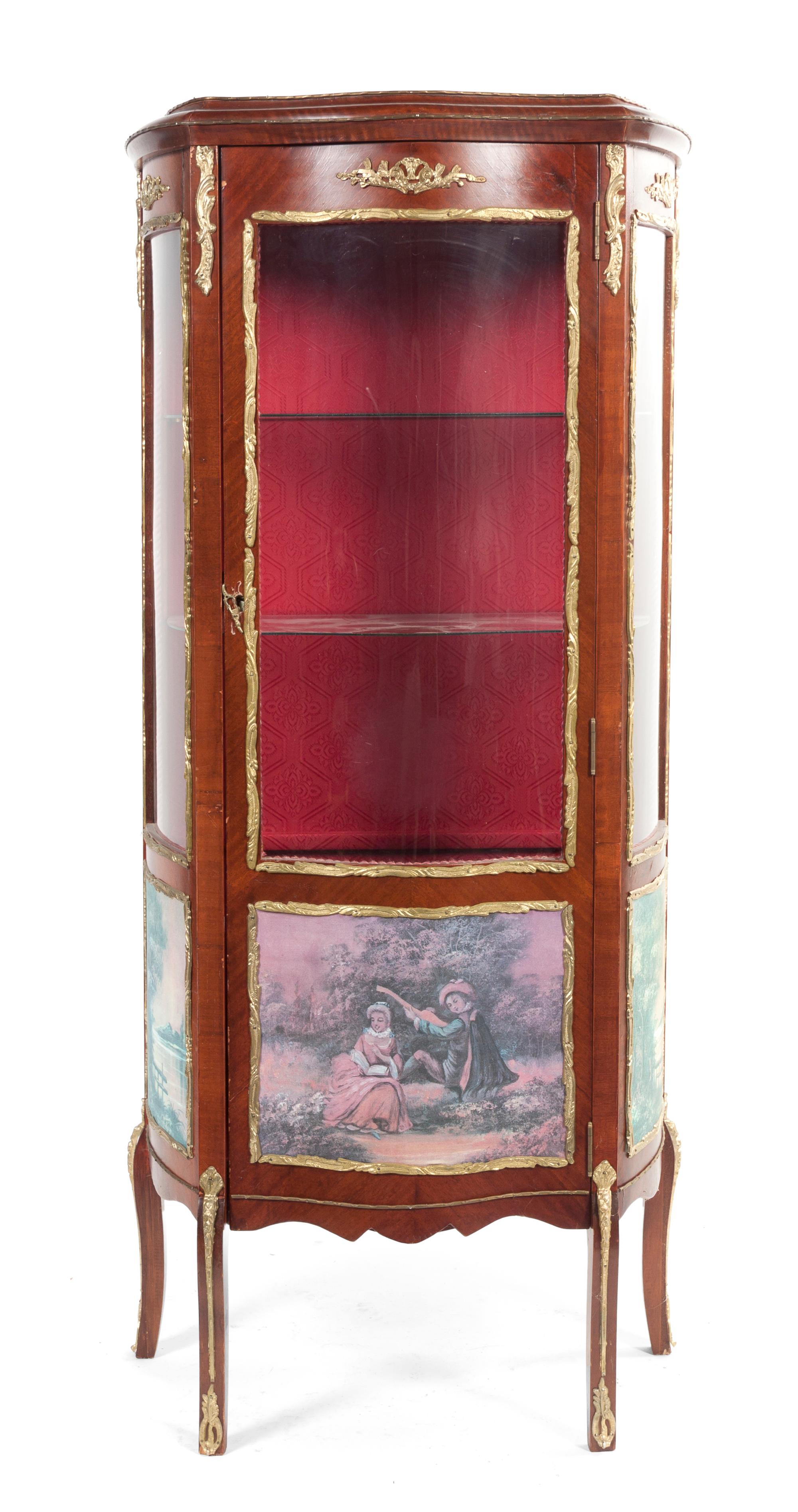 A Louis XV Style Gilt Bronze Mounted Vitrine, Height 59 1/2 x width 27 x depth 14 inches.