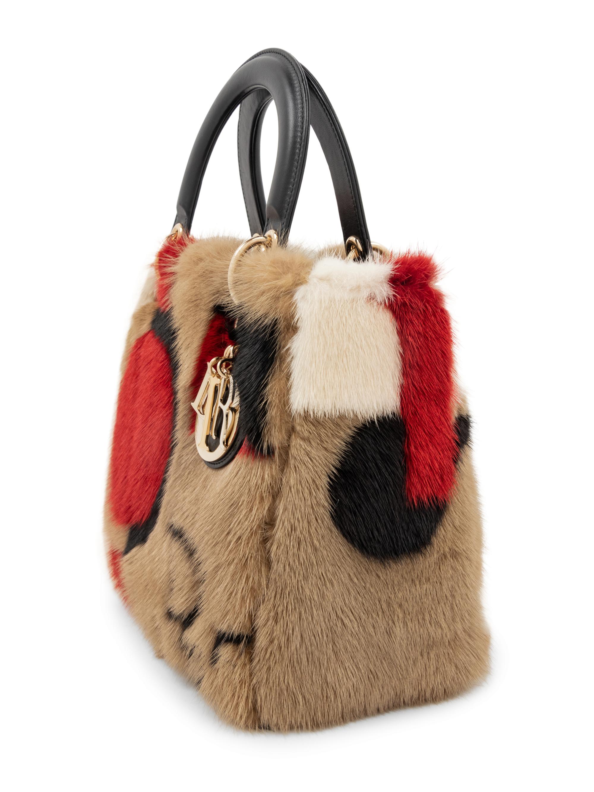 Christian Dior Red and Brown Mink Small Lady Dior Bag, 2018