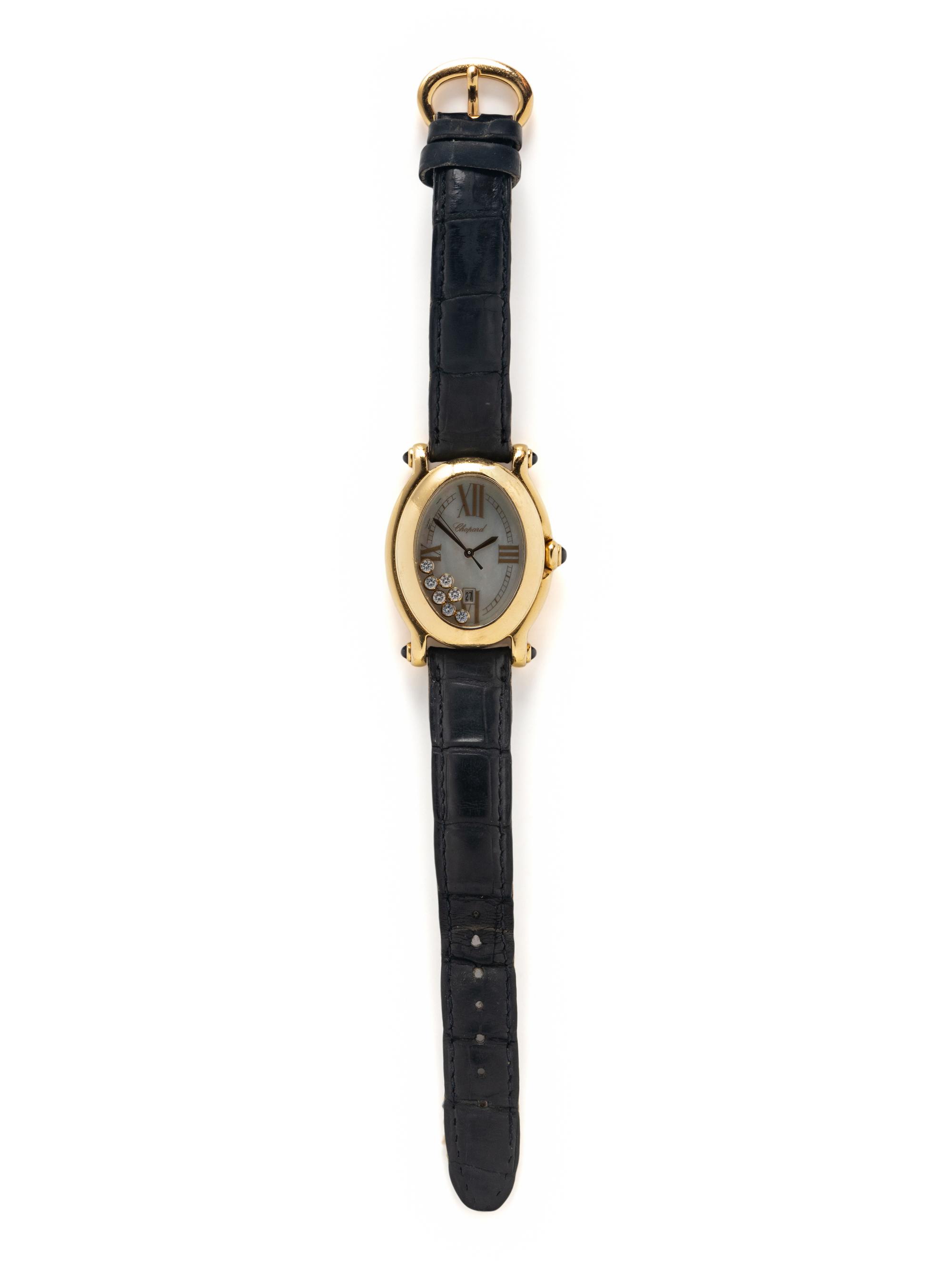 CHOPARD, YELLOW GOLD, MOTHER-OF-PEARL, AND DIAMOND 'HAPPY SPORT' DATE WATCH