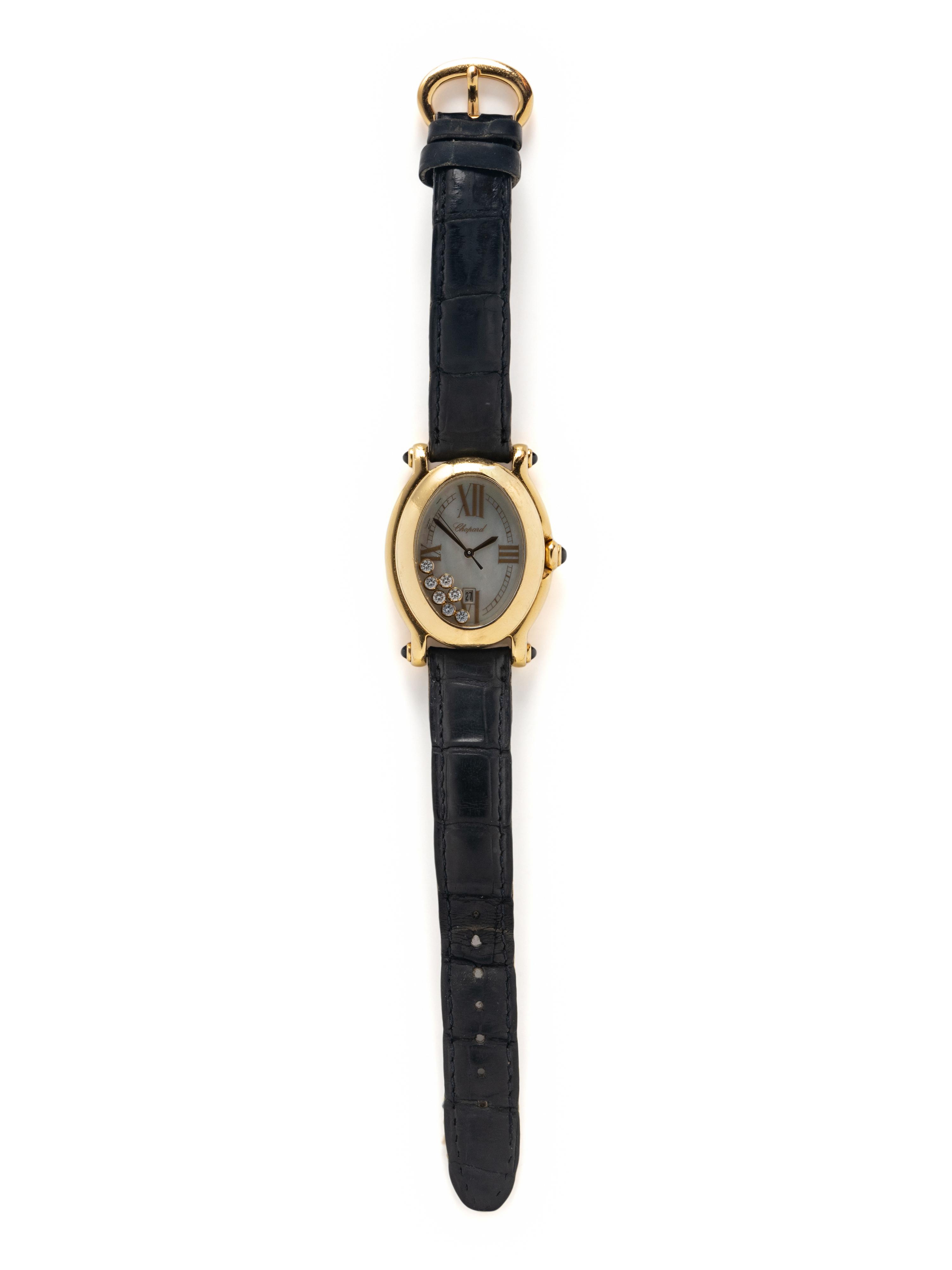 CHOPARD, YELLOW GOLD, MOTHER-OF-PEARL, AND DIAMOND 'HAPPY SPORT' DATE WATCH