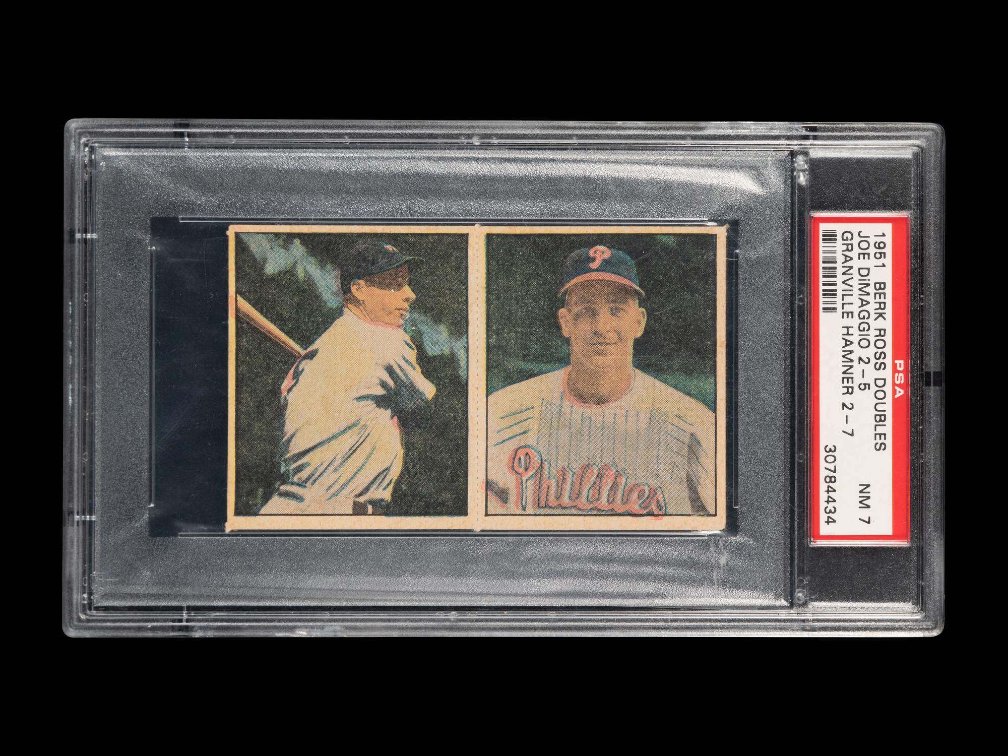 A 1951 Berk Ross Doubles Joe DiMaggio / Granville Hamner Panel Baseball Card (PSA 7 NM)