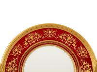A Set of Twelve Mintons Gilt-Decorated Ruby-Ground Porcelain Dinner Plates