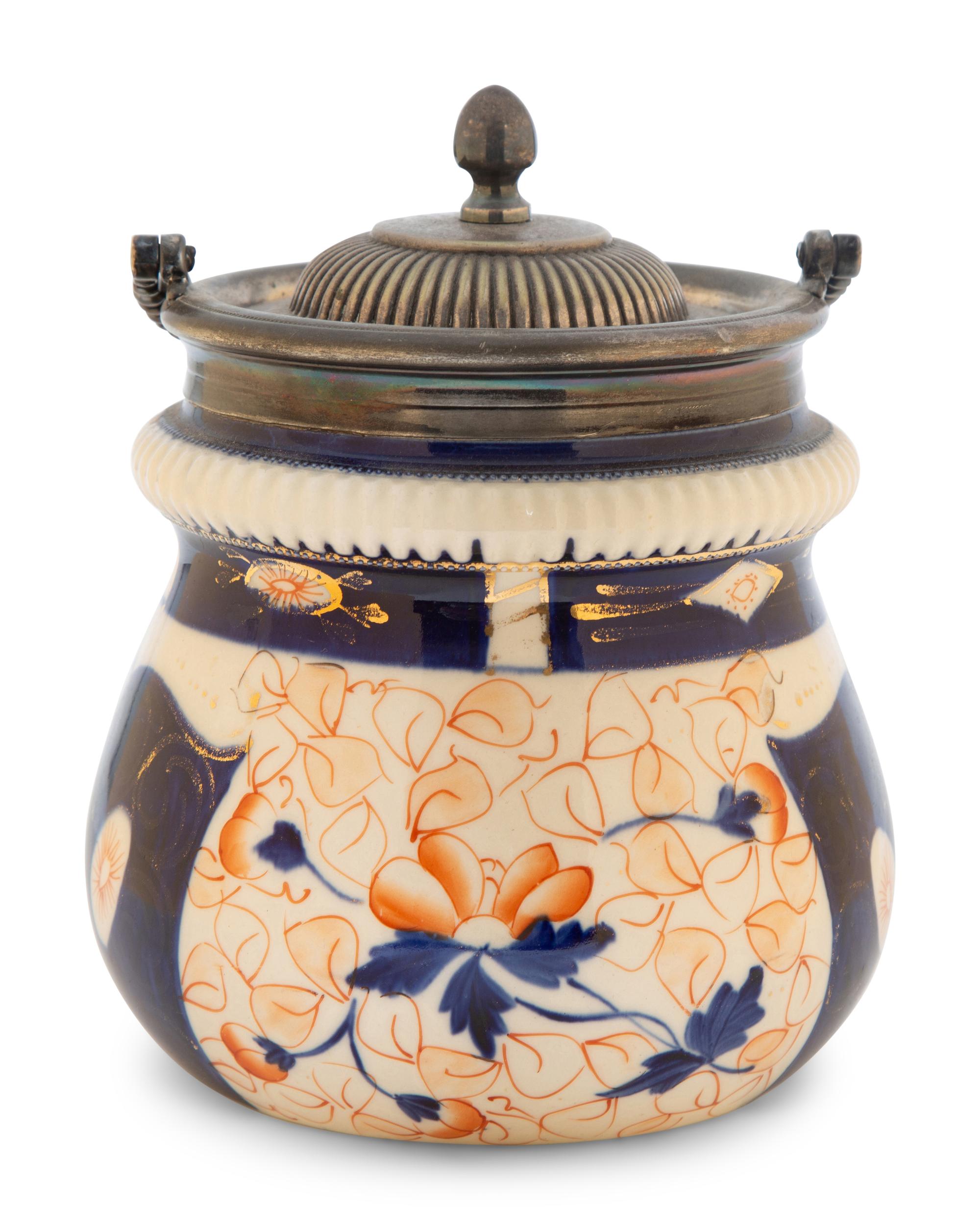 A Royal Crown Derby Porcelain Silver Plate Mounted Biscuit Jar — 19TH CENTURY