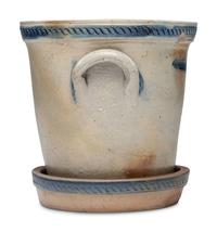 A Rare Zoar Cobalt Decorated and Incised Stoneware Flowerpot