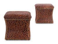 A Pair of Cheetah-Printed Cow Hide Stools