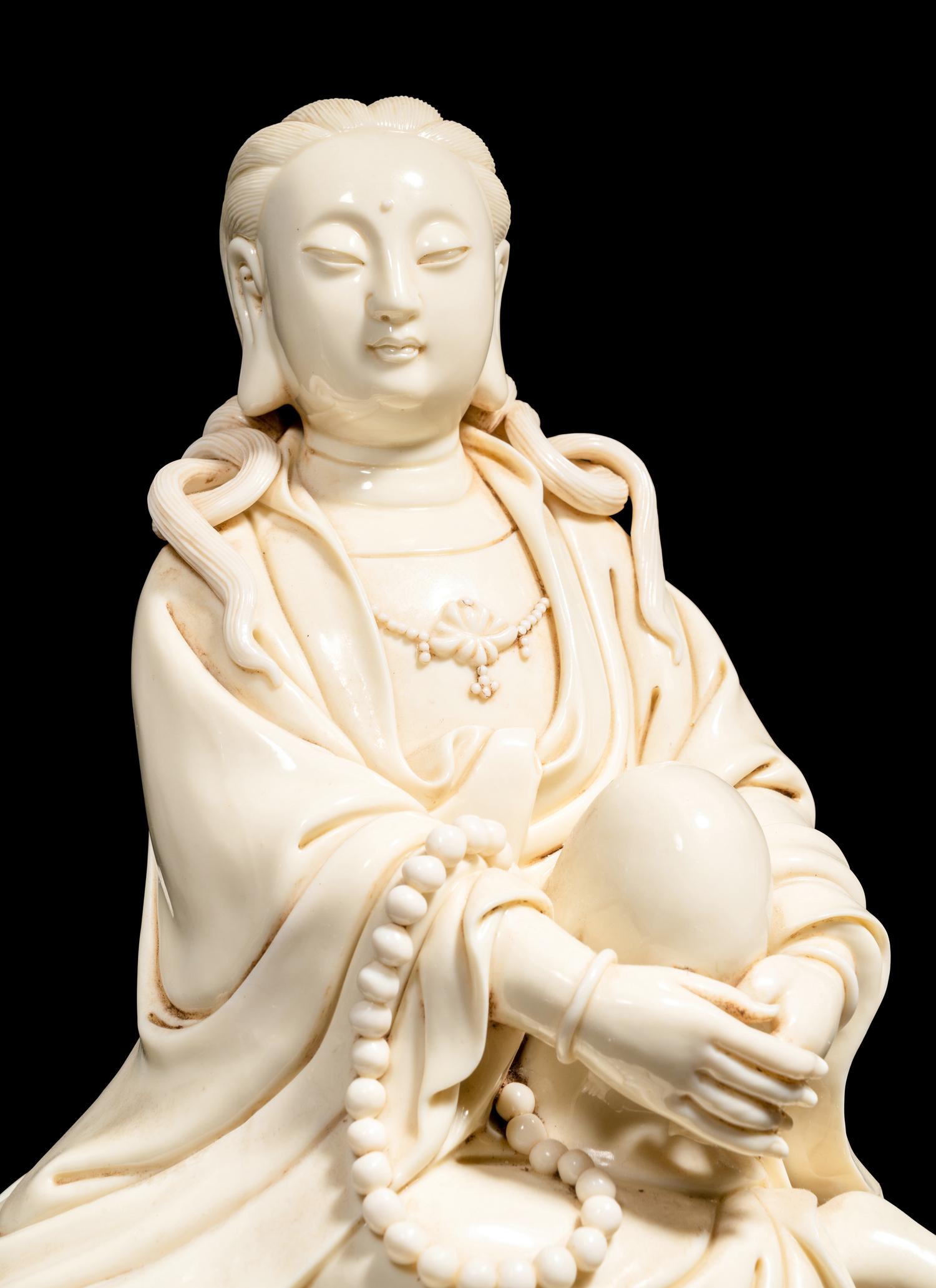 Four Chinese Blanc-de-Chine Porcelain Figures of Guanyin
